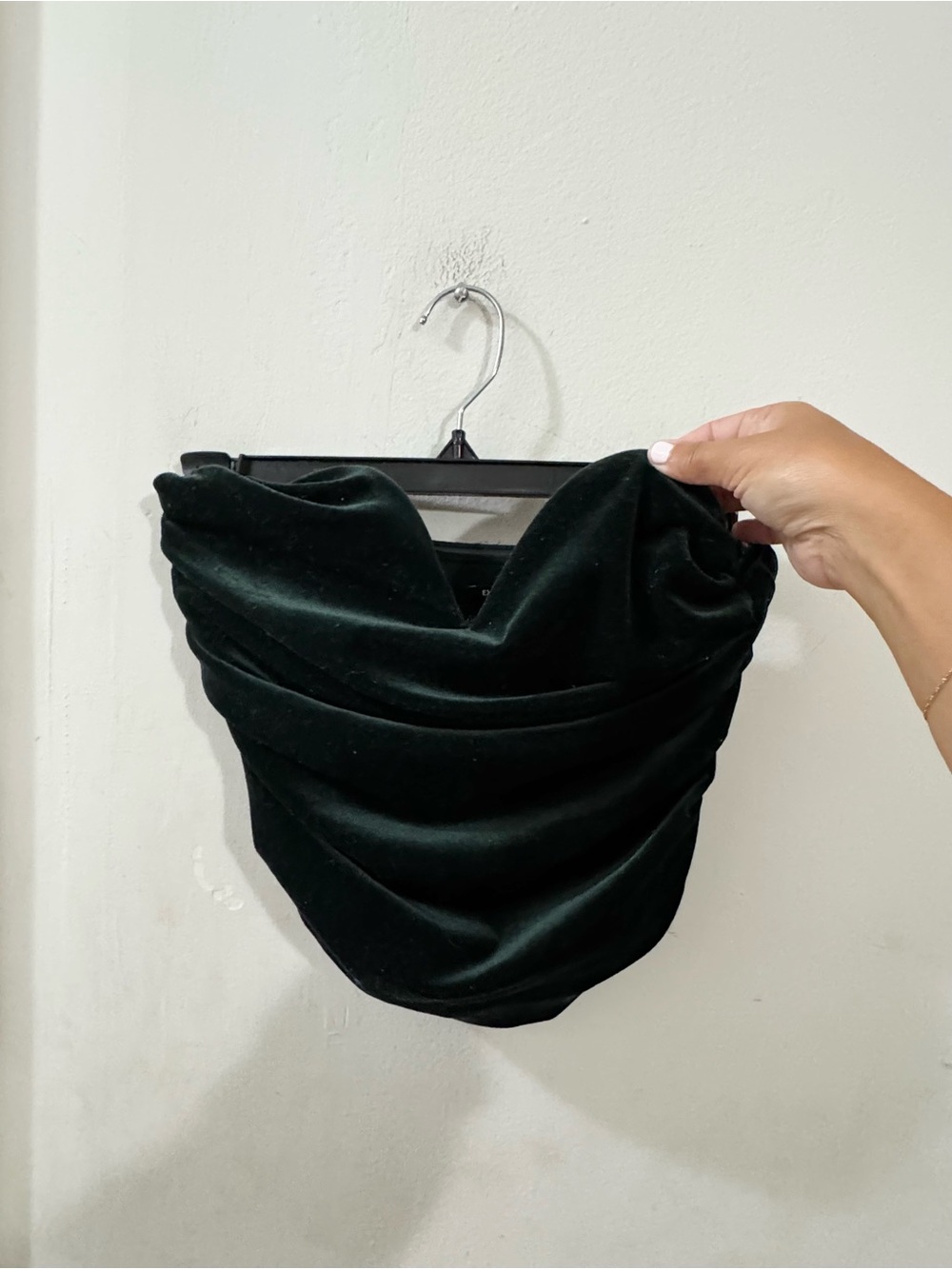 Express Velvet Draped Tube Top - Dark Green, size XS